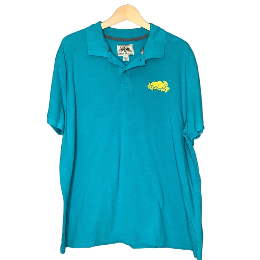 Size XXL Roots Canada Polo Short Sleeve Top Shirt Turquoise Teal Blue